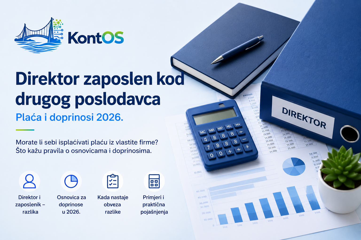 Direktor d.o.o.-a za radnim stolom, uz prikaz plaće i osnovice za doprinose