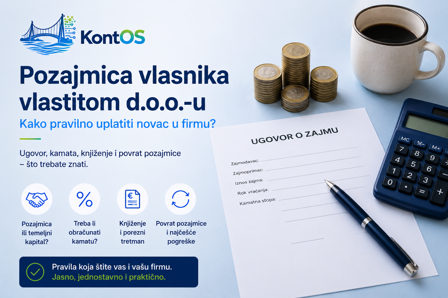 Vlasnik firme prebacuje privatni novac na poslovni račun d.o.o.-a uz ugovor o zajmu